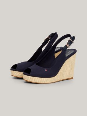 blue iconic slingback-sandale mit hohem keilabsatz für damen - tommy hilfiger