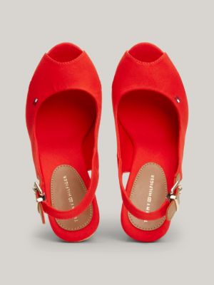 Sandales slingback compensees emblematiques Rouge Tommy Hilfiger