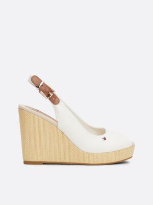 sandalias iconic con talón descubierto y cuña white de mujeres tommy hilfiger