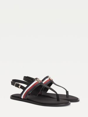 Signature Leather Flat Sandals BLACK Tommy Hilfiger