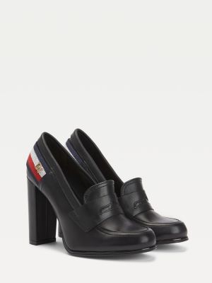 womens black high heel loafers
