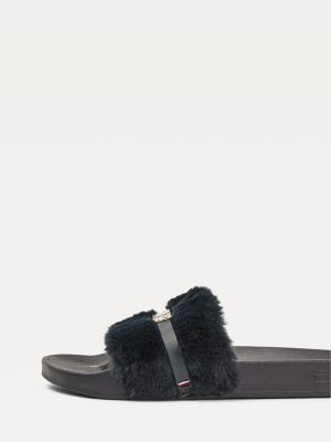 Furry Pool Slides | BLUE | Tommy Hilfiger