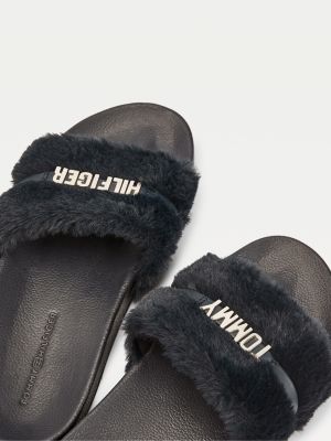 Furry Pool Slides | BLUE | Tommy Hilfiger