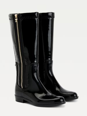 Patent Zip Up Rain Boots | BLACK 