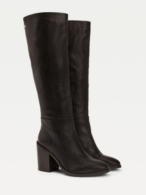 Shaded Leather Long Block Heel Boots | BLACK | Tommy Hilfiger