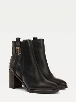 tommy hilfiger monogram plaque long leather boots