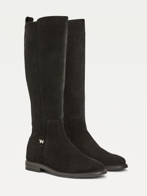 Essential Suede Flat Long Boots | BLACK 