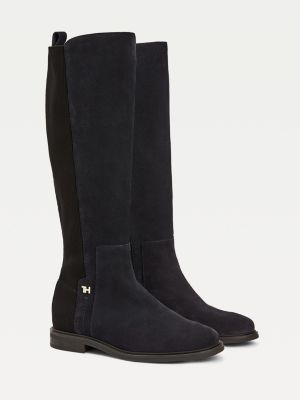 womens black leather knee high boots uk
