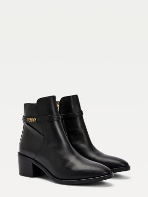 Strappy Leather Mid Heel Boot BLACK Tommy Hilfiger