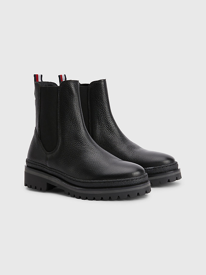 Tommy Hilfiger Rugged Classic Womens Black Leather Chelsea Boots 