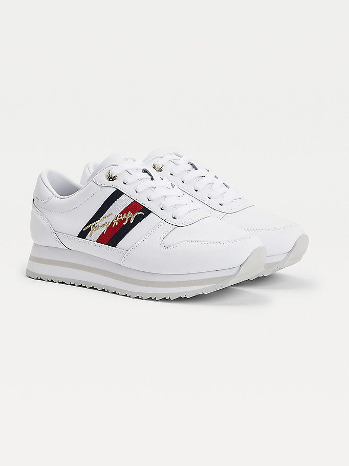 white signature leather trainers for women tommy hilfiger