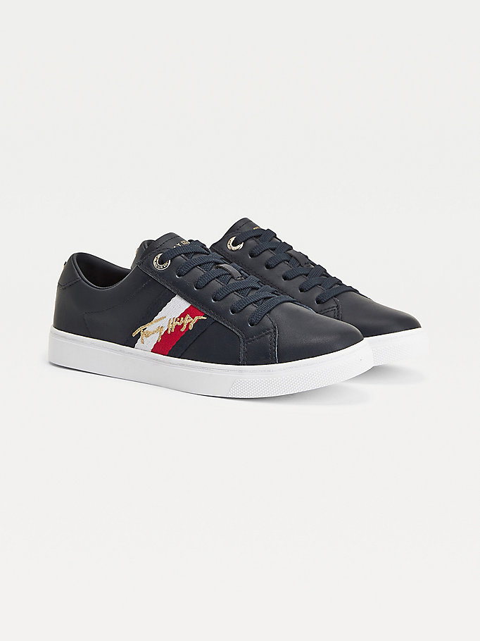 blue signature cupsole leather trainers for women tommy hilfiger