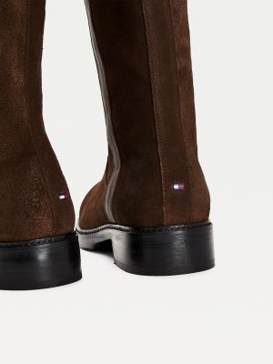 tommy hilfiger monogram plaque long leather boots