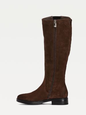 tommy hilfiger monogram plaque long leather boots