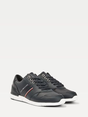 tommy hilfiger black lightweight leather flag trainers