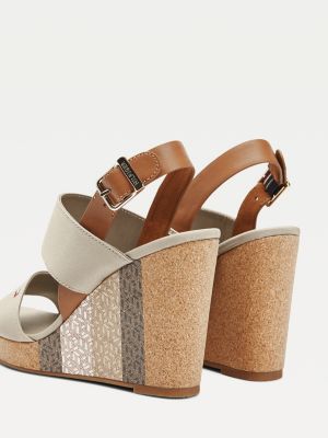 Monogram Cork Wedge Sandals | BEIGE 