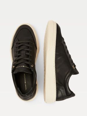 metallic leather cupsole trainers