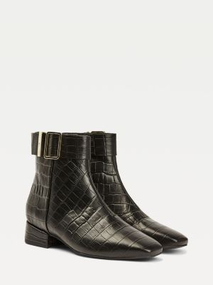 black crocodile square toe boots