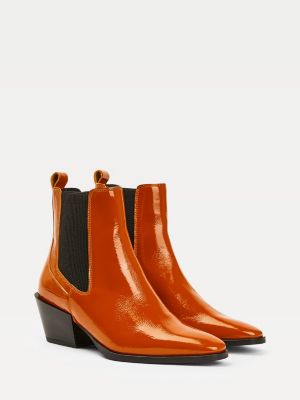 orange patent boots