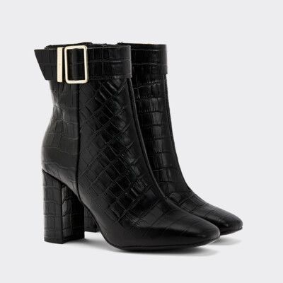 Crocodile Print Leather High Heel Boots Black Tommy Hilfiger