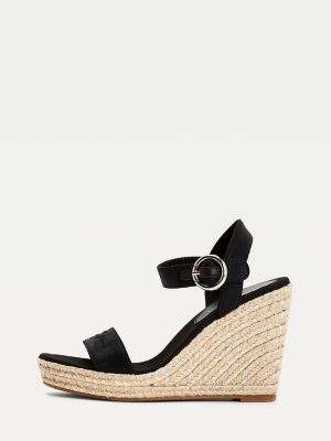 tommy hilfiger black wedge sandals