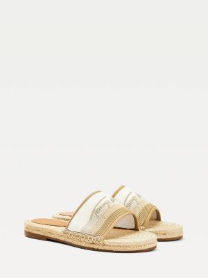 white slip on sandals flat