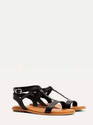 Leather Flat Gladiator Sandals | BLACK 
