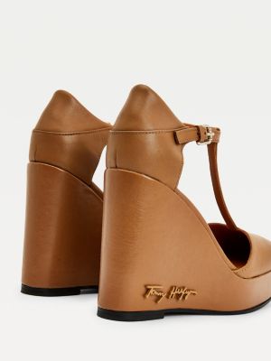 sandales compensées cuir marron