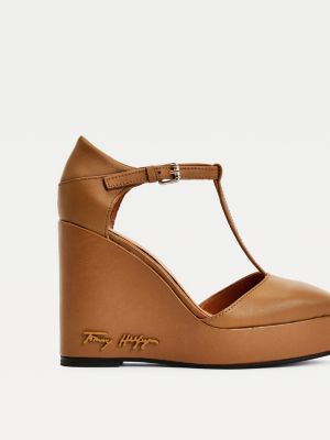brown high wedges