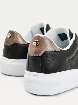 metallic leather cupsole trainers