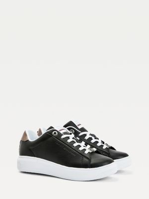 metallic leather cupsole trainers