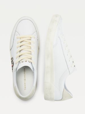tommy hilfiger womens white leather trainers