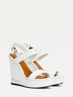 white leather wedge