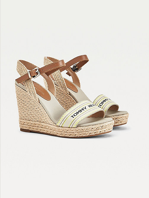 beige artisanal high wedge sandals for women tommy hilfiger