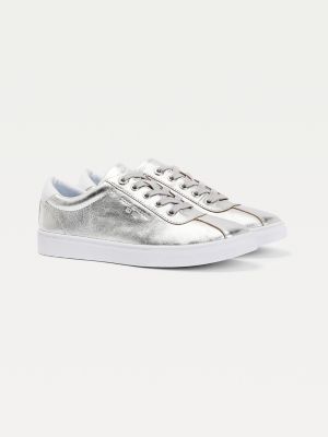 Metallic Leather Trainers | GREY | Tommy Hilfiger