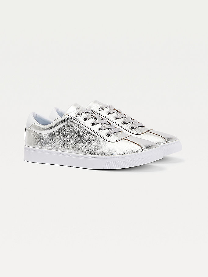 Metallic Leather Trainers | GREY | Tommy Hilfiger