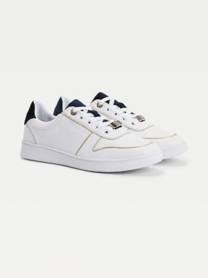 metallic leather cupsole trainers