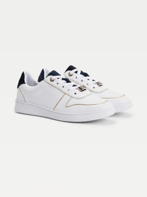 Premium Leather Monogram Cupsole Court Trainers | BLUE | Tommy Hilfiger