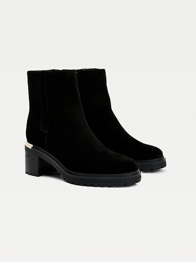 black suede block heel cleat boots for women tommy hilfiger