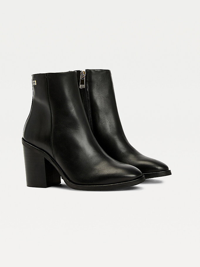 black leather high heel ankle boots for women tommy hilfiger