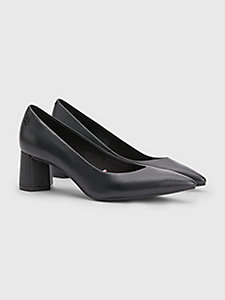 zapatos de tacón ancho con monograma tonal negro de mujer tommy hilfiger