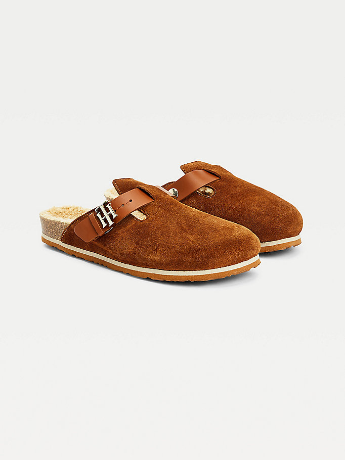 brown monogram closed toe mules for women tommy hilfiger