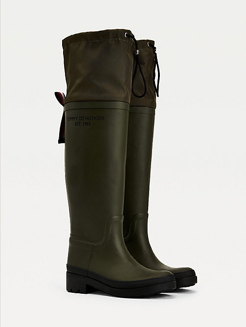 khaki over knee rubber cleat rainboots for women tommy hilfiger