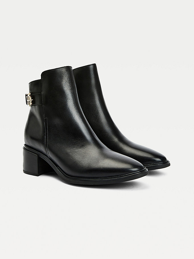 black monogram plaque leather ankle boots for women tommy hilfiger