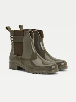 tommy hilfiger monogram plaque long leather boots