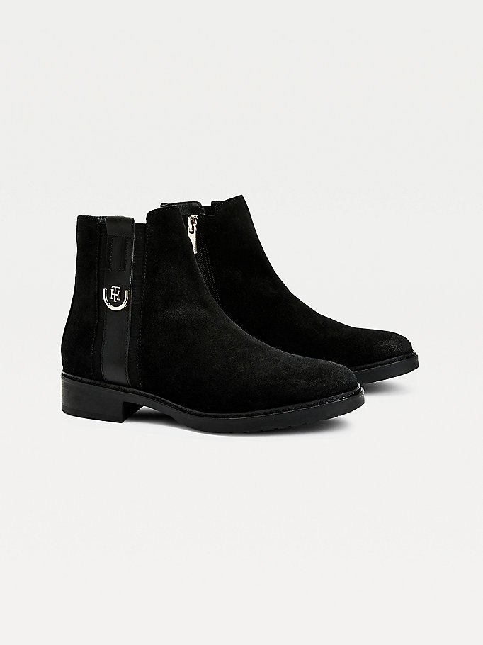 black suede monogram ankle boots for women tommy hilfiger