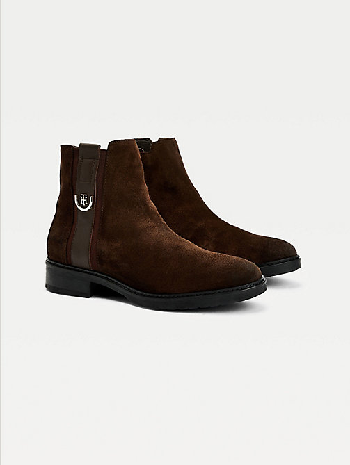 brown suede monogram ankle boots for women tommy hilfiger