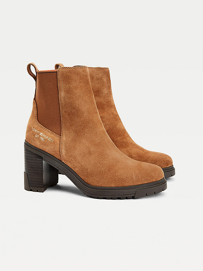 brown suede high heel chelsea boots for women tommy hilfiger
