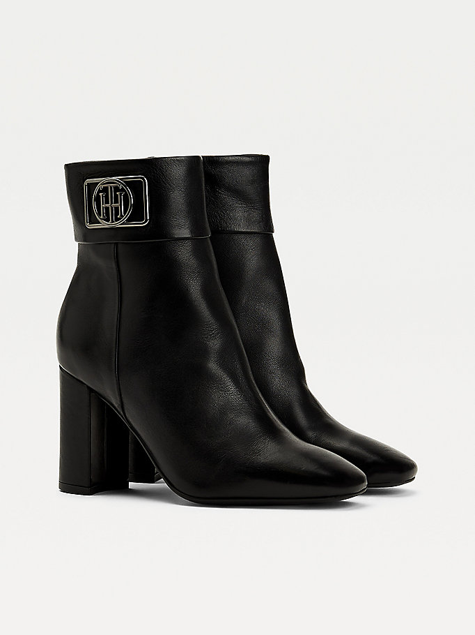 black square toe leather ankle boots for women tommy hilfiger