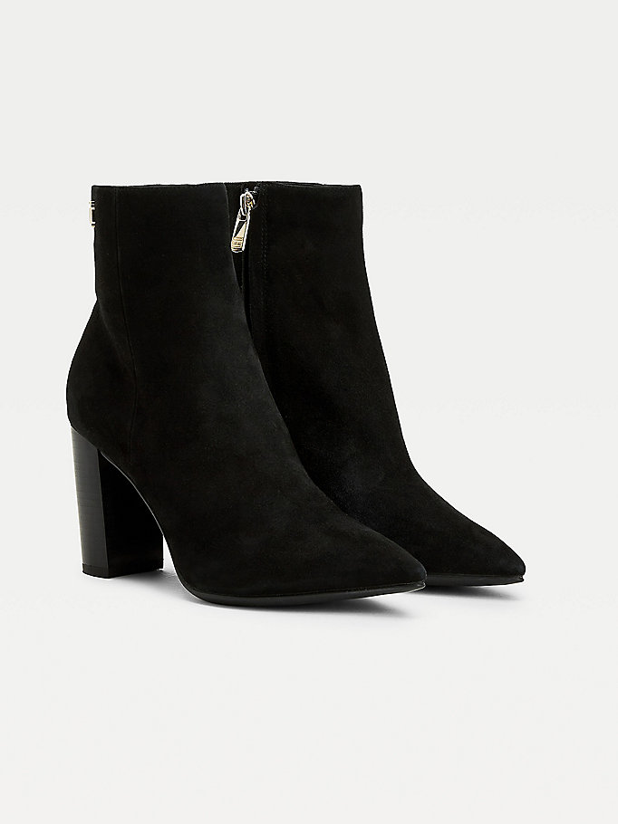 black suede high heel pointed ankle boots for women tommy hilfiger